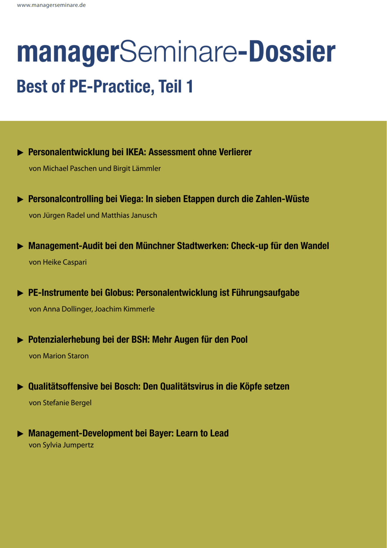 Dossier Best of PE-Practice, Teil 1