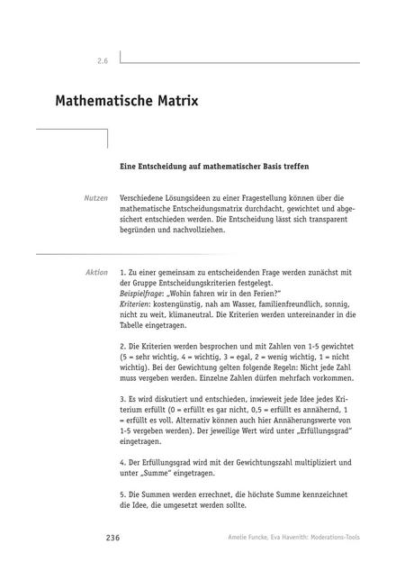 Moderations-Tool: Mathematische Matrix