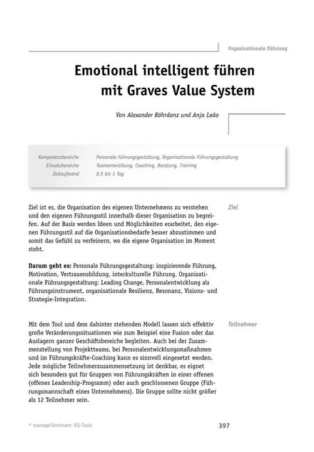 EQ-Tool: Emotional intelligent führen mit Graves Value System
