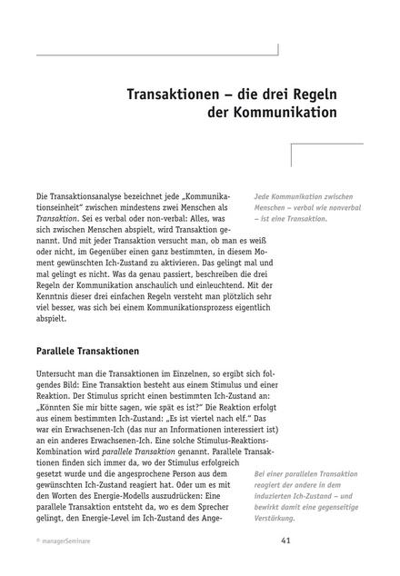 zum Fachbeitrag: Transaktionen - die drei Regeln der Kommunikation
